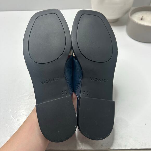 Vionic Poppy Miramar Leather Colorblock Slide Sandal Navy/Cream Women's 6M NWOB - Picture 5 of 9